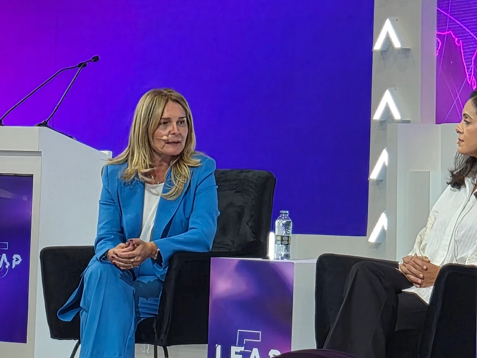 Speakers discuss cross-border collaboration, AI accessibility and strategies for advancing digital inclusion during the “Bridging Global Gaps in Digital Inclusion: Government and Cross-Nation Strategies” session at LEAP Saudi Arabia 2026 in Riyadh. (AN Rahaf Jambi)