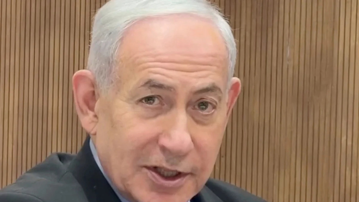 Israeli Prime Minister Benjamin Netanyahu responds to a question about the October 7, 2023, Hamas-led attack on Israel, at an unknown location. (Facebook via Reuters)