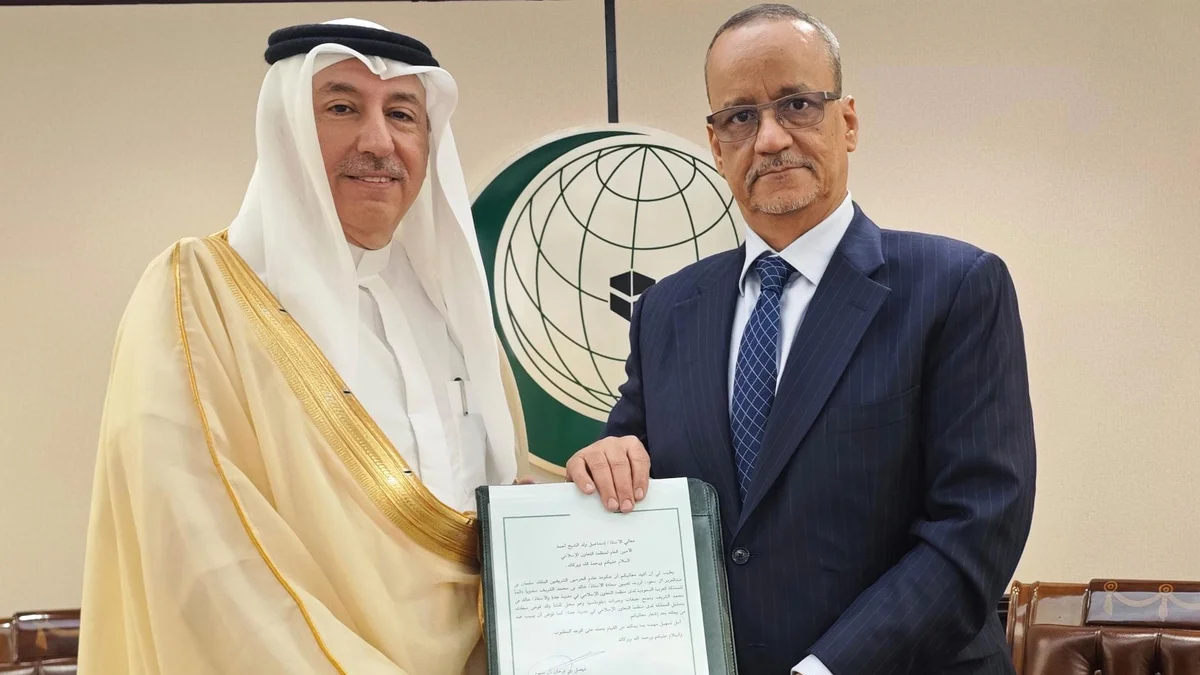 Ambassador Khalid Mohammed Al-Sharif presented his credentials as Saudi Arabia's permanent representative to the Organization of Islamic Cooperation during a meeting with OIC Secretary-General Ismail Ould Cheikh Ahmed in Jeddah. (X: @OIC_OCI)