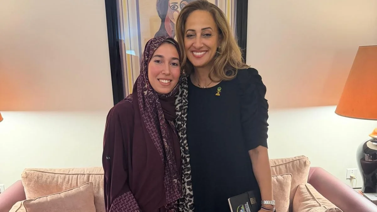 French lawmaker Amal Amelia Lakrafi, who is part of the delegation accompanying French President Emmanuel Macron, was speaking to a small group of journalists at the French Residence in Jeddah. (AN photo/Hashim Nadeem)
