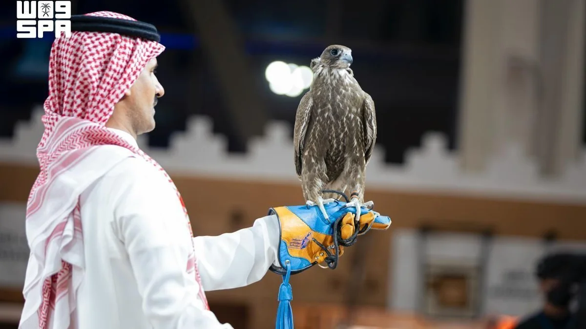 Mongolian saker falcons are displayed at the International Saudi Falcons and Hunting Exhibition in Riyadh, where one bird sold for a record SR1.4 million. (SPA)