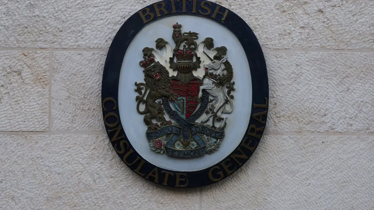 The British coat of arms at the British Consulate in East Jerusalem, September 9, 2026. (File/Reuters)