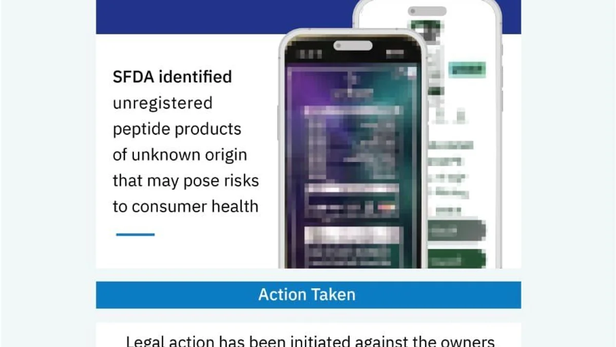 The authority warns against unsupervised peptide use, urges consumers to buy from trusted sources. (X/@Saudi_fda_en)