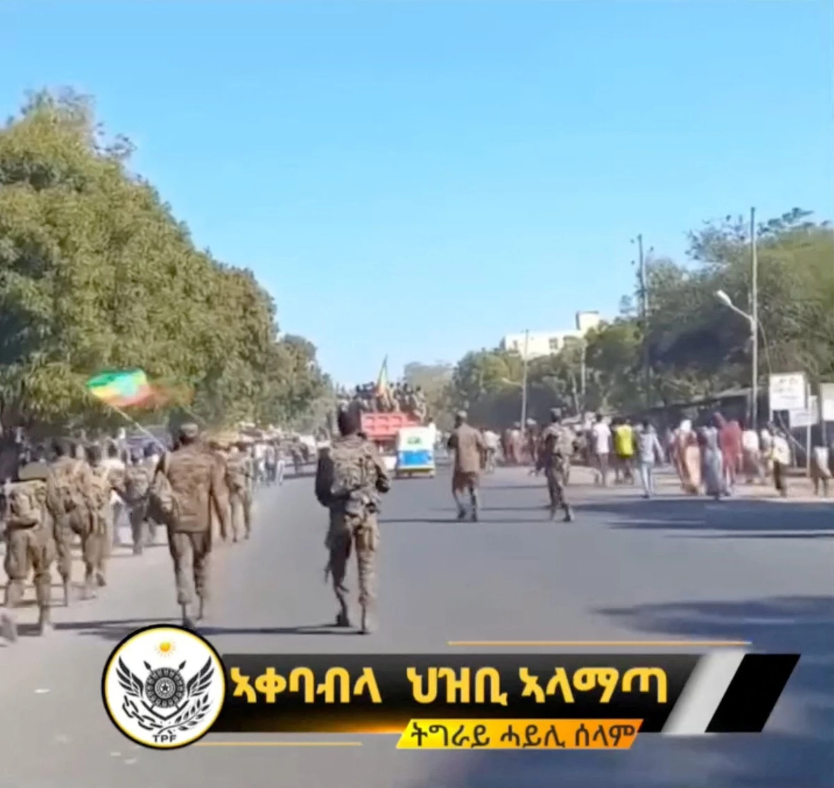 Armed men march through Alamata, Ethiopia, in this screengrab from a social media video released on September 28, 2026. (Reuters)