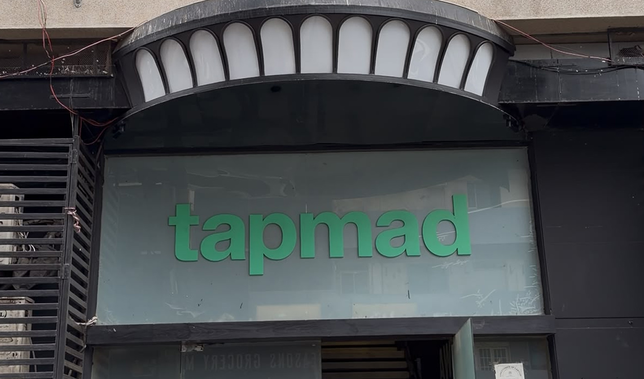 Streaming platform "Tapmad" logo is pictured outside the office in Karachi, Pakistan, on September 18, 2026.