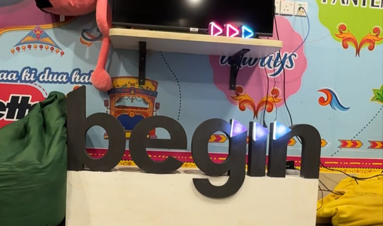 Streaming platform "Begin" logo is pictured inside the office in Karachi, Pakistan, on Sept. 18, 2026.
