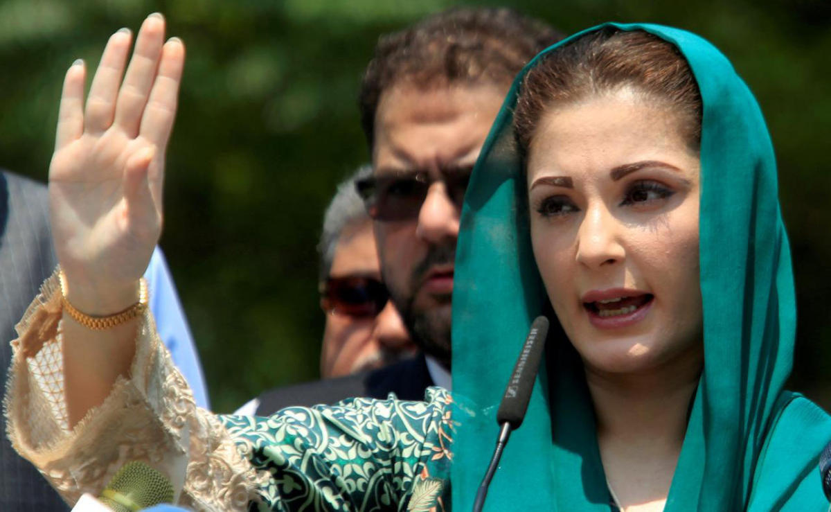 In this file photo, Maryam Nawaz, the daughter of Pakistan’s Prime Minister Nawaz Sharif gestures as she speaks to media after appearing before a Joint Investigation Team (JIT) in Islamabad, Pakistan on July 5, 2017. (REUTERS)