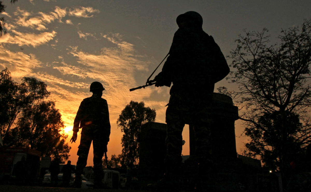 In this file photo, Indian army soldiers patrol on the Jammu-Srinigar National Highway on Nov. 30, 2016. (AFP)