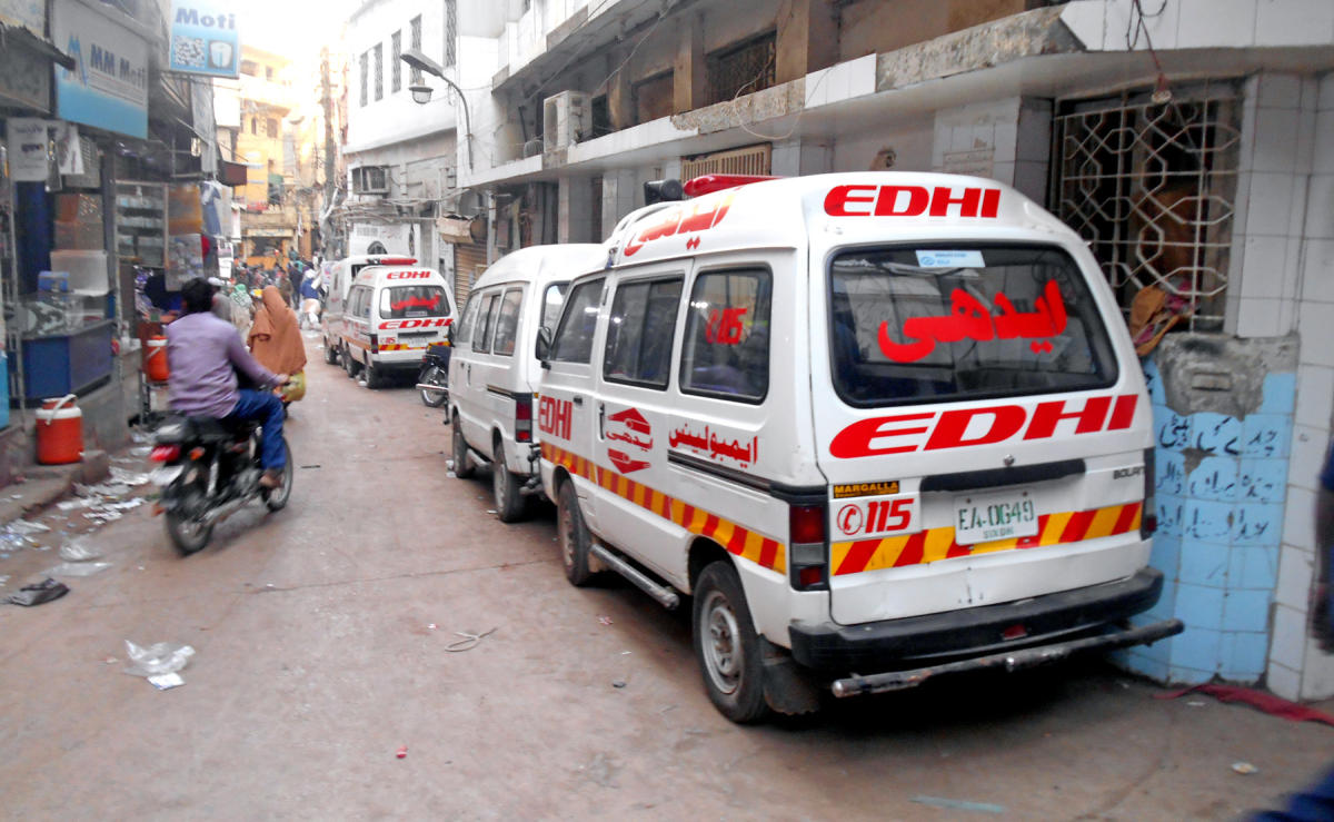 Ambulances parked outside Edhi home. (AN photo by Khurshid Ahmed)