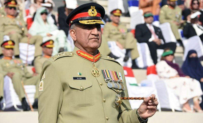 This file photo shows Pakistan’s Army Chief, Gen. Qamar Javed Bajwa, during the handover ceremony in Rawalpindi, Pakistan, Nov.29, 2016. (Pakistan Inter Services Public Relations (ISPR)/Handout via REUTERS)