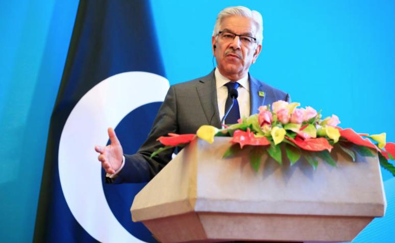 In this file photo, Pakistani Foreign Minister Khawaja Asif speaks during a joint news conference after the 1st China-Afghanistan-Pakistan Foreign Ministers' Dialogue in Beijing, China, Dec. 26, 2017. (REUTERS)