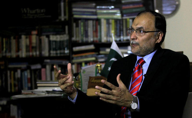 In this file photo, Ahsan Iqbal Pakistan’s Minister of Planning and Development speaks with a Reuters correspondent during an interview in Islamabad, Pakistan June 12, 2017. (REUTERS)