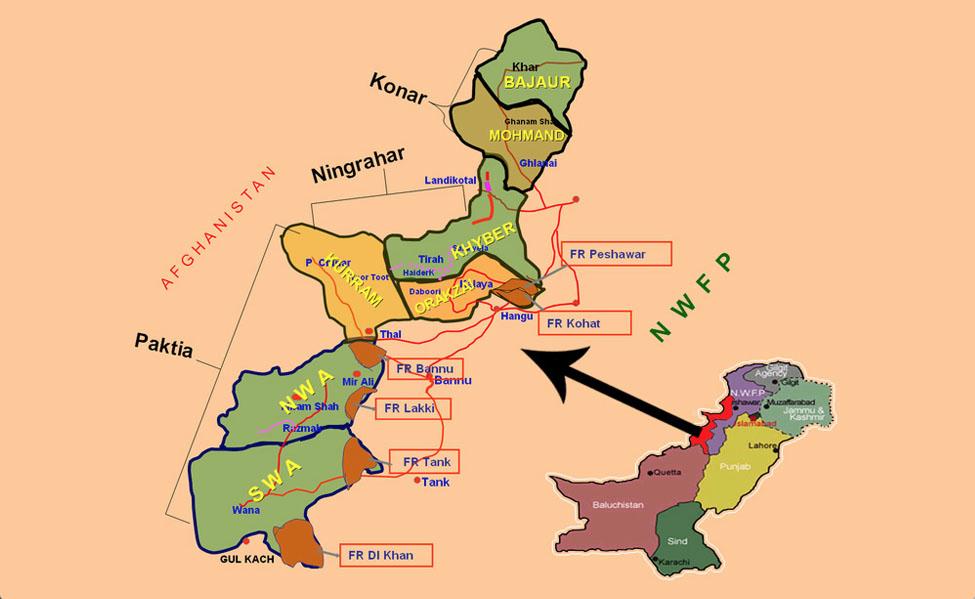 Pakistan's tribal region borders different districts of KP province on the one side and Afghanistan on the other.