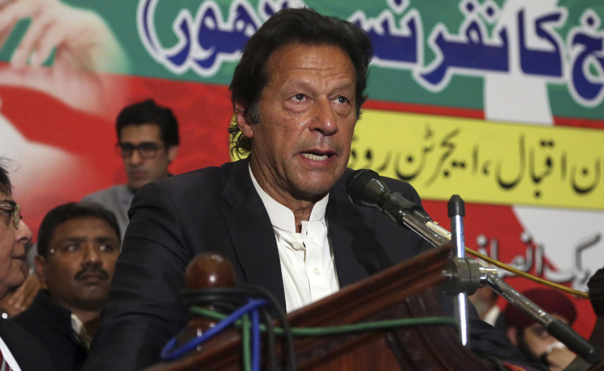 Pakistan’s opposition leader Imran Khan addressing his supporters in Lahore, Pakistan, Thursday, Feb. 22, 2018. (AP)