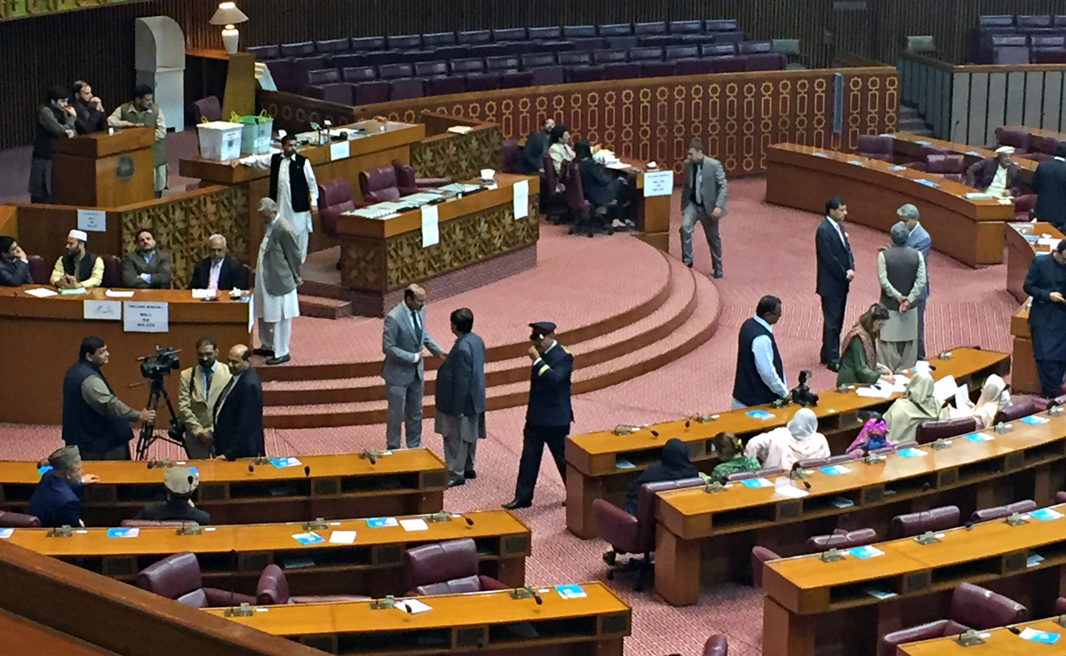 Polling for Senate elections underway in the National Assembly. (AN photo by Aamir Shah)