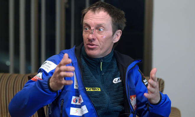 Russian-Polish climber Denis Urubko speaks during an interview with AFP in Islamabad after attempting to summit the K2 mountain alone during winter, on Feb 6, 2018. (AFP)
