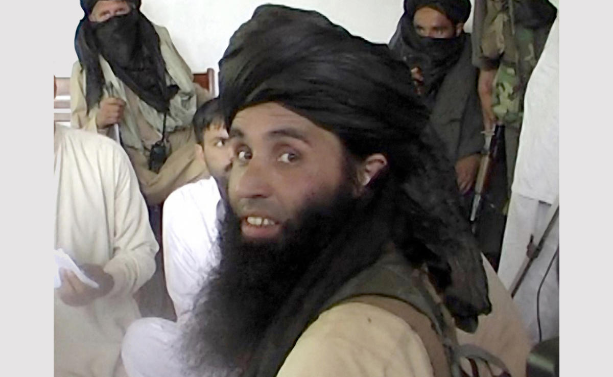 This frame grab, taken on Nov. 11, 2013, from 2008 video footage shows Maulana Fazlullah, newly appointed chief of Tehreek-e-Taliban Pakistan (TTP), speaking with local journalists in Pakistan’s northwestern Swat valley. (AFP)