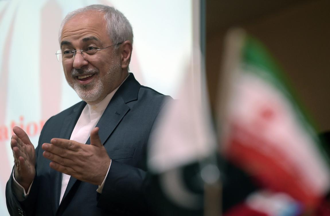 Iranian Foreign Minister Mohammad Javad Zarif speaks during an event at the Institute of Strategic Studies in Islamabad on March 12, 2018. (AFP)