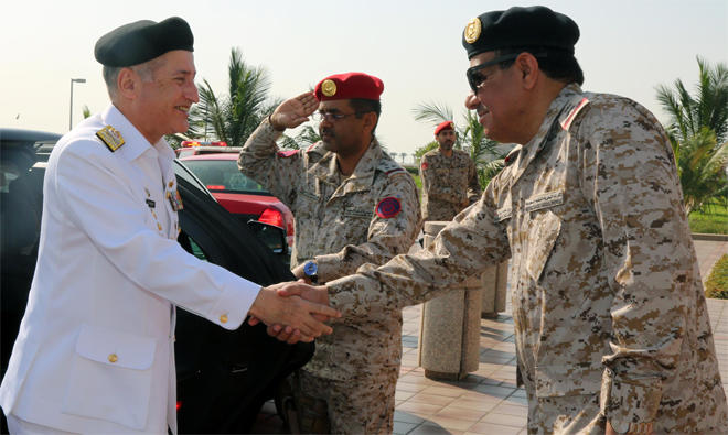 Chief of the Naval Staff, Admiral Zafar Mahmood Abbasi is being received by Western fleet commander of Royal Saudi Naval Forces, Rear Admiral Hamed Bakheet Al-Johani during his visit at Western Fleet Command HQs in Jeddah.