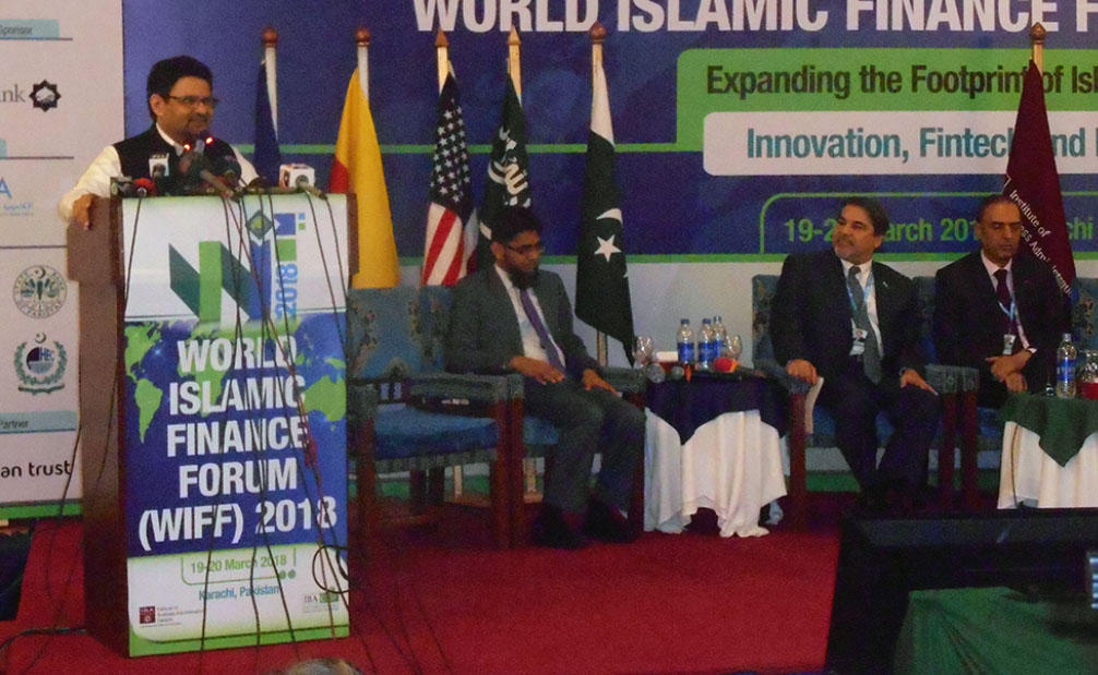Dr Miftah Ismail, Advisor to Prime Minister on finance, Revenue and economic affairs speaks at the inaugural session of World Islamic Finance Forum 2018. (AN photo)