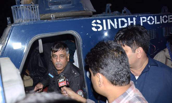 In this file photo, Pakistani police officer Rao Anwar, who reportedly escaped an attack, talks to reporters in Karachi, Pakistan. (AP)