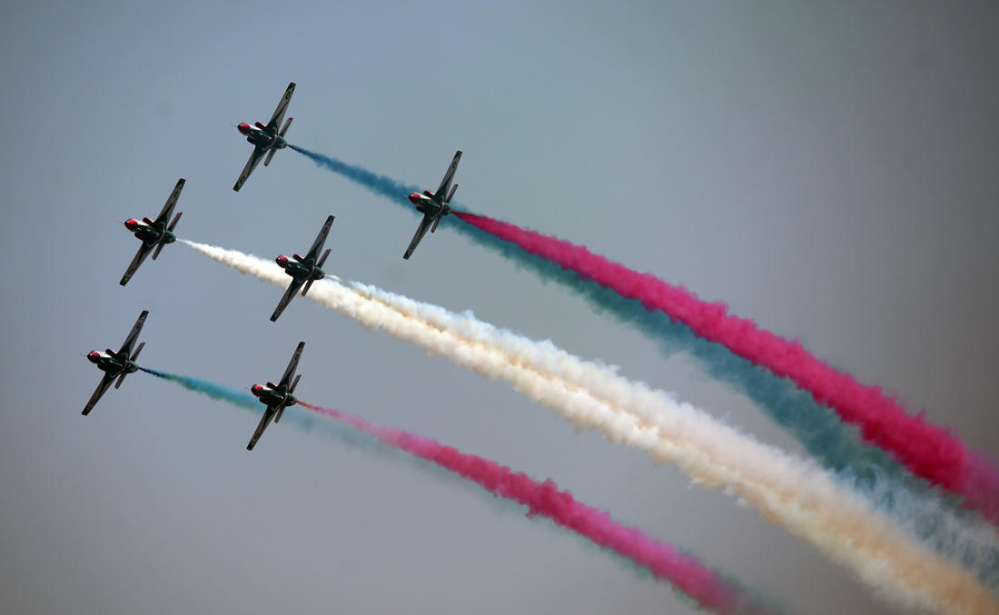 Pakistani jets perform aerobatic maneuvers during the Pakistan Day military parade in Islamabad on March 23, 2018. (AFP)