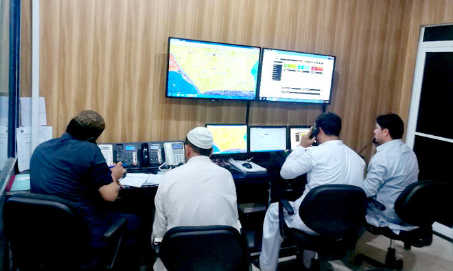 A view of the control room where staffers receive the Android-based reports and complaints from the public. (AN Photo)