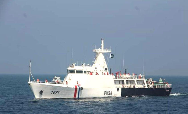 PMSS BASOL arrived at port Jubail, KSA, to participate in Joint Tri-Services Exercise Gulf Shield-I