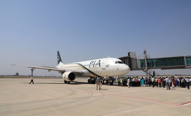Passengers boarding the mock PIA flight at Benazir International Airport Islamabad. (Photo by Pakistan Civil Aviation Authority)