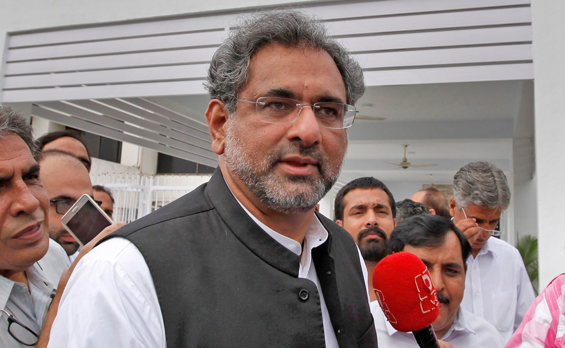 In this file photo, Pakistan’s Prime Minister Shahid Khaqan Abbasi arrives at the Parliament in Islamabad, Pakistan on July 31, 2017. (AP)