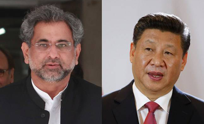Pakistan PM Shahid Khaqan Abbasi and China's President Xi Jinping. (REUTERS)