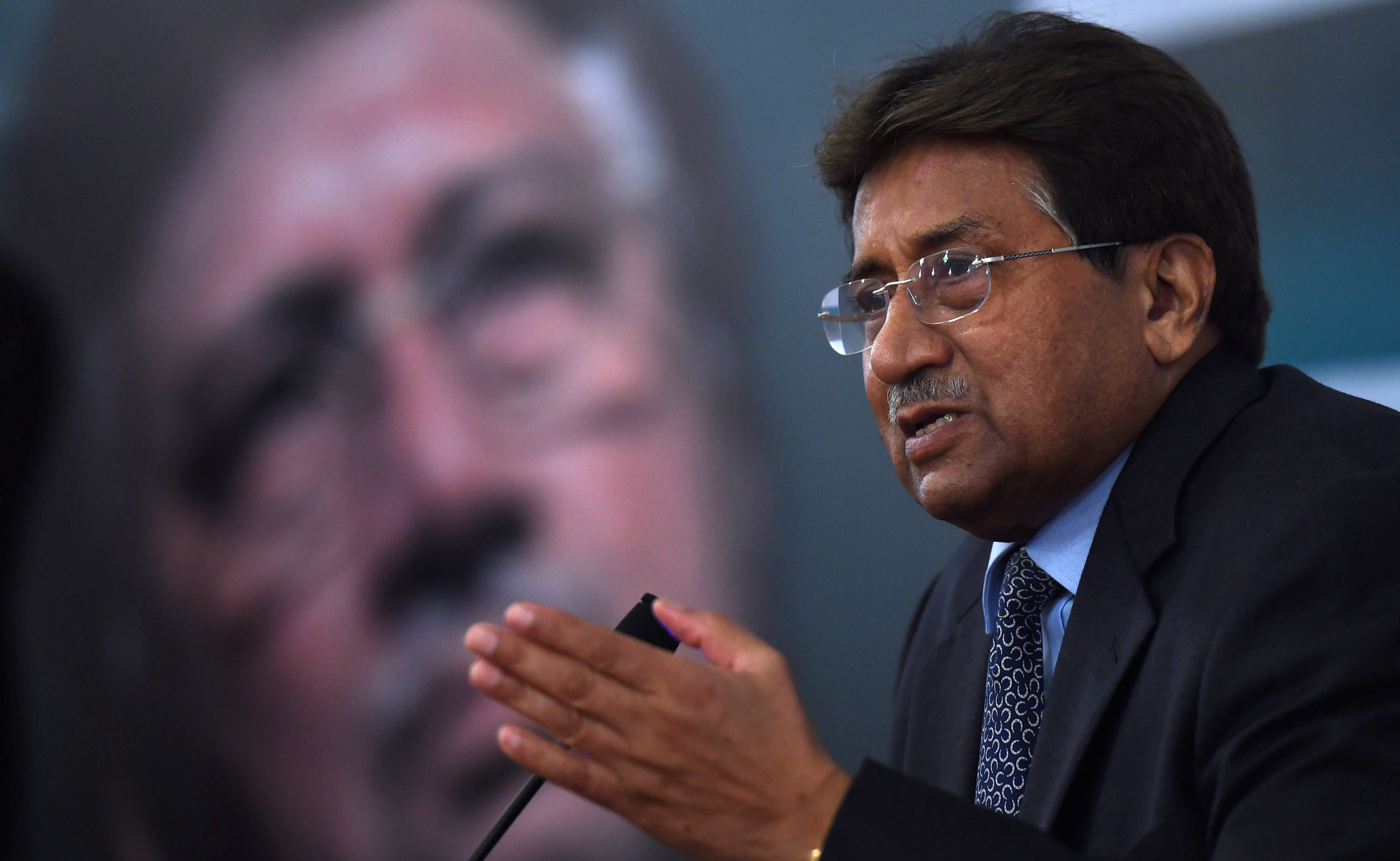 In this file photo, former Pakistani president and military ruler Pervez Musharraf addresses a youth parliament in Karachi on Dec. 4, 2014. (AFP)
