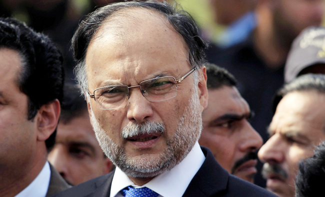 In this file photo, Pakistan's Interior Minister Ahsan Iqbal speaks to media in Islamabad. (REUTERS)