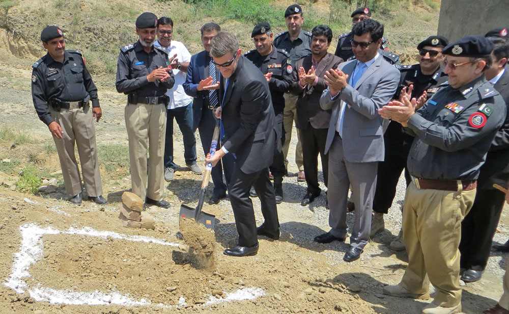 US Embassy’s International Narcotics and Law Enforcement Affairs Section (INL) Director Gregory Schiffer held a joint groundbreaking ceremony for Phase II construction of the Joint Police Training Center (JPTC). (Photo courtesy: US Consulate Peshawar)