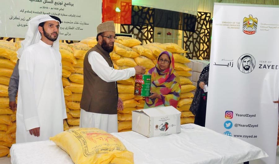 Deputy Head Mission of UAE Embassy in Islamabad Abdul Aziz AlNeyadi and Pakistan’s Federal Minister for Religious Affairs Sardar Yousuf, launched the distribution of Ramadan food packages in Islamabad. (Photo courtesy: UAE Embassy)