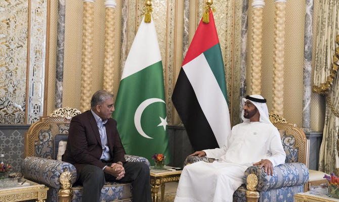 Pakistan Army chief Gen. Qamar Javed Bajwa met with Sheikh Mohammed bin Zayed, crown prince of Abu Dhabi and deputy supreme commander of the UAE Armed Forces, in Abu Dhabi on Sunday. (Photo via Sheikh Mohamed bin Zayed’s Twitter account)