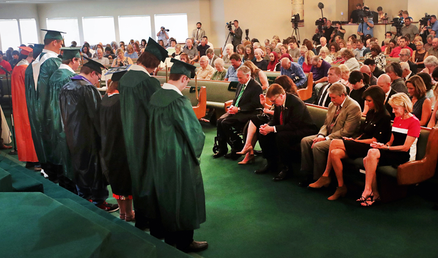 Graduating seniors are recognized during Sunday service at Arcadia First Baptist Church near Santa Fe High School in Santa Fe, Texas on May 20, 2018. (AFP)