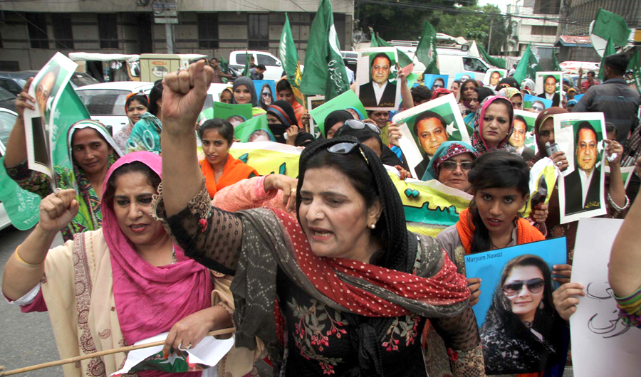 Activists of Muslim League-N are holding protest demonstration against dismissal of Nawaz Sharif from designation of prime minister, on August 03, 2017 in Karachi. (Shutterstock)