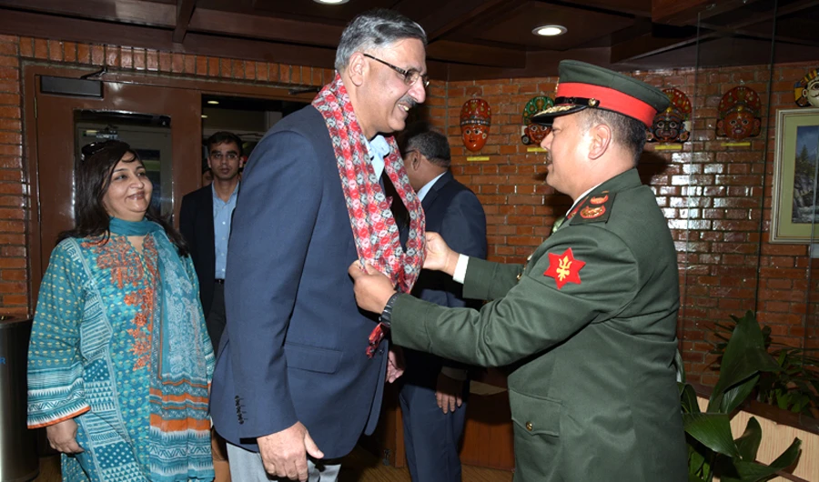 Pakistan’s Chairman Joint Chiefs of Staff Committee, Lt. Gen. Zubair Mahmood Hayat, arrived in Katmandu on Monday evening on an official visit and was welcomed by the Nepalese Army’s Maj. Gen. Gaurab Tandul. (Photo by Nepalese Army)