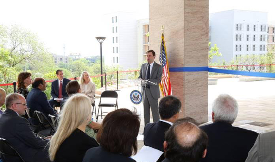 American Ambassador David Hale addresses guests at ribbon-cutting ceremony at the U.S. Embassy, Islamabad on 02 July 2018 (Photo by US Embassy Islamabad)