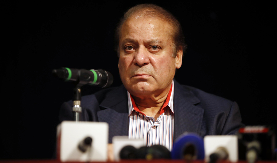 Pakistan's former prime minister Nawaz Sharif speaks during a UK PML-N Party Workers Convention meeting with supporters in London on July 11, 2018. (AFP)