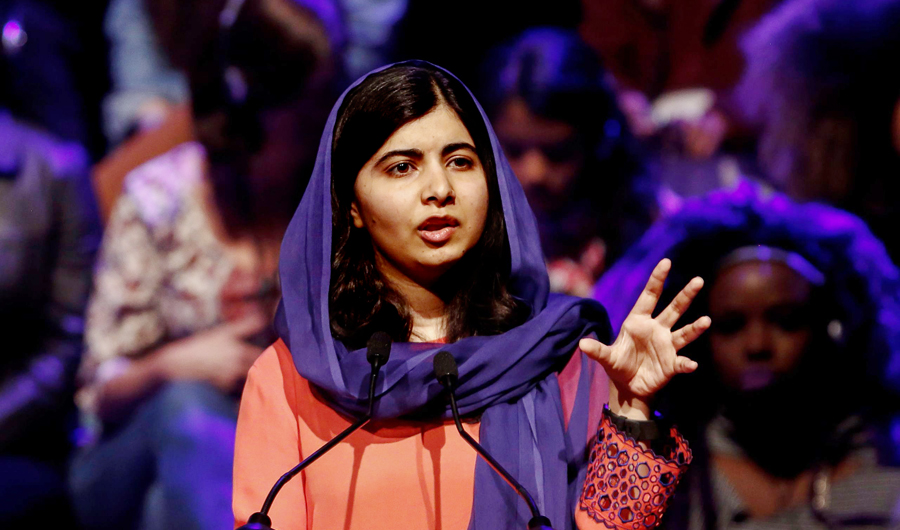 Pakistani activist and Nobel Peace prize laureate Malala Yousafzai speaks during an event about the importance of education and women empowerment in Sao Paulo, Brazil, on July 9, 2018. (AFP)