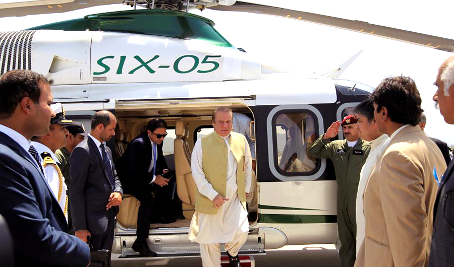 Pakistan Prime Minister Nawaz Sharif disembarks from his helicopter at the newly built airport in Islamabad during his tenure, which ended by judicial ousting on July 28, 2017, disqualifying the three-time premier for life. (REUTERS/file)