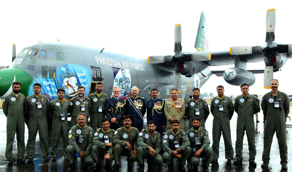 Air Chief Marshal Mujahid Anwar Khan along with the PAF contingent at the Royal International Air Tattoo Show on July 15. (Photo courtesy: Pakistan Air Force)