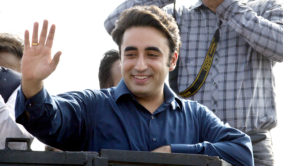 Bilawal Bhutto Zardari, leader of Pakistan Peoples Party, waves to supporters during an election rally in the suburbs of Islamabad, Pakistan, on July 17, 2018. (AP)
