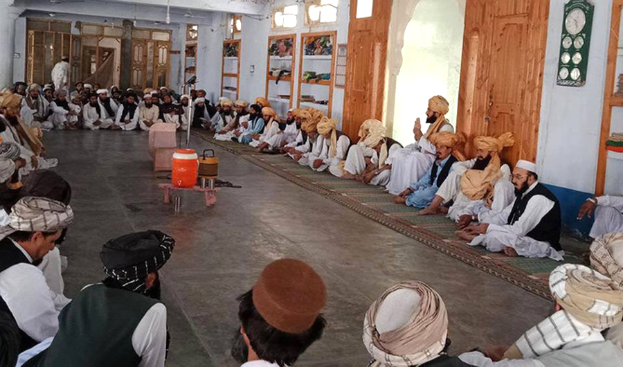 A jirga of tribesmen being held in South Waziristan to build consensus on one candidate for NA-50 from South Waziristan tribal region. (AN photo)