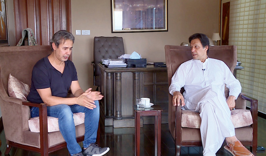 Cricket star-turned-politician Imran Khan during the interview with Arab News. (AN photo)