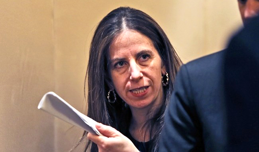 Sigal P. Mandelker, the undersecretary for terrorism and financial intelligence at the US Treasury, talks to a journalist at a press briefing in Dubai, United Arab Emirates, on July 12, 2018. (AP Photo/Kamran Jebreili)