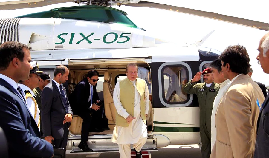 Pakistan Prime Minister Nawaz Sharif disembarks from his helicopter at the newly built airport in Islamabad during his tenure, which ended by judicial ousting on July 28, 2017, disqualifying the three-time premier for life. (REUTERS/file)