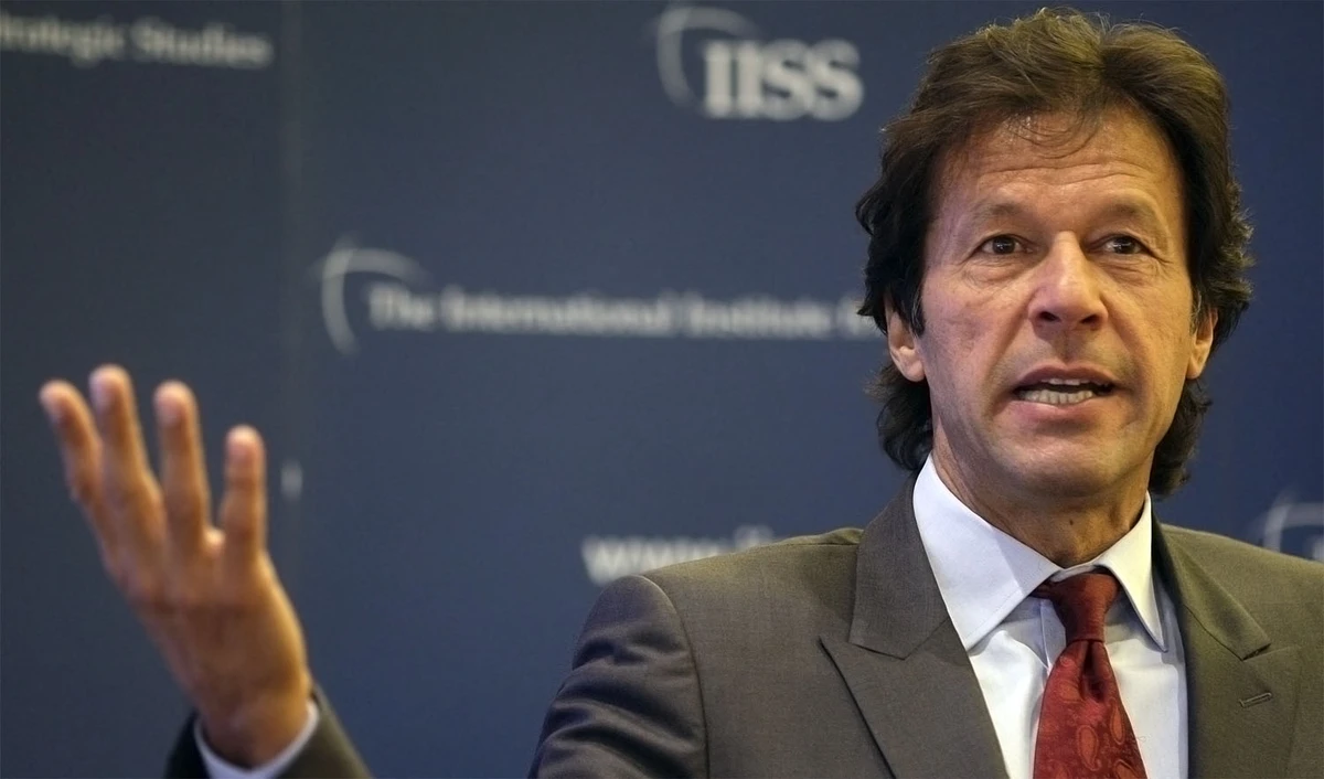 In this file photo, former Pakistan cricketer and politician Imran Khan delivers a speech on at the International Institute for Strategic Studies in London, Oct. 23, 2008. (SHAUN CURRY/AFP)